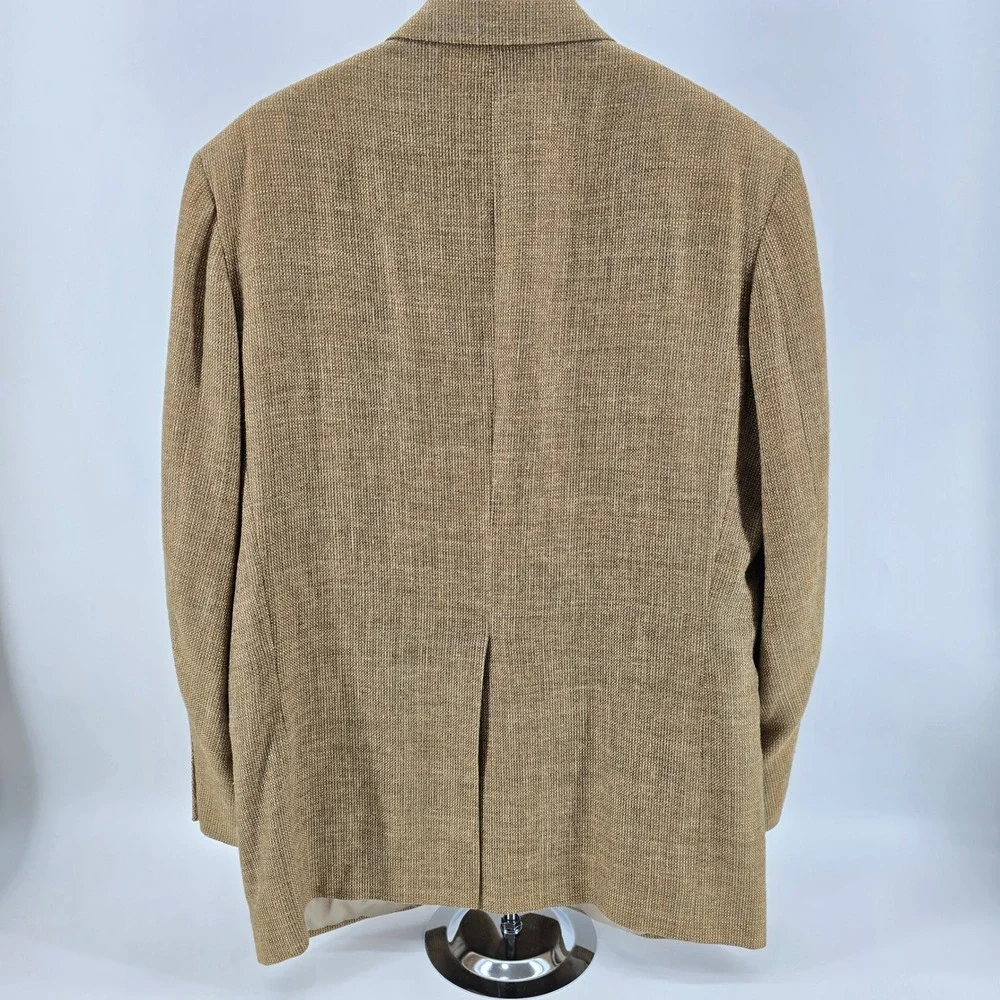 Bullock & Jones Blazer Mens Silk Linen Wool Hopsack Sport Coat Brown Tan 43R